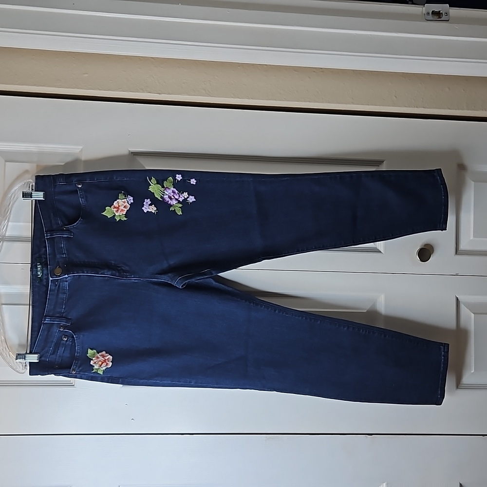 Lauren Ralph Lauren Womens Embroidered Blue Jeans Sz 14